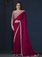 Deep Pink Two Tone Satin Silk Party Wear Saree